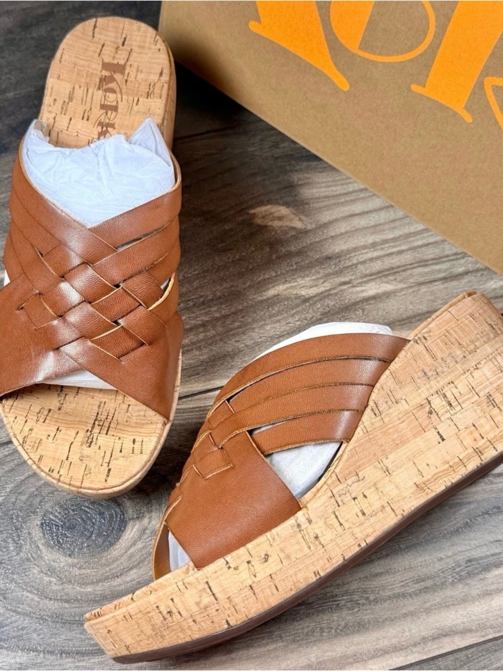 Kork-Ease Women's Tan Woven Cork Wedge Slide